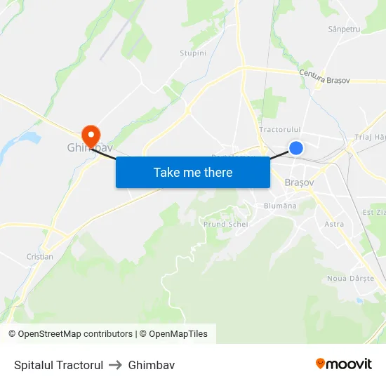 Spitalul Tractorul to Ghimbav map