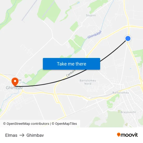 Elmas to Ghimbav map