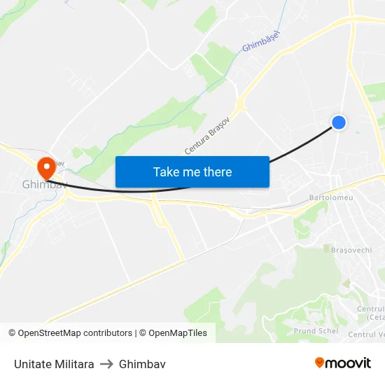Unitate Militara to Ghimbav map