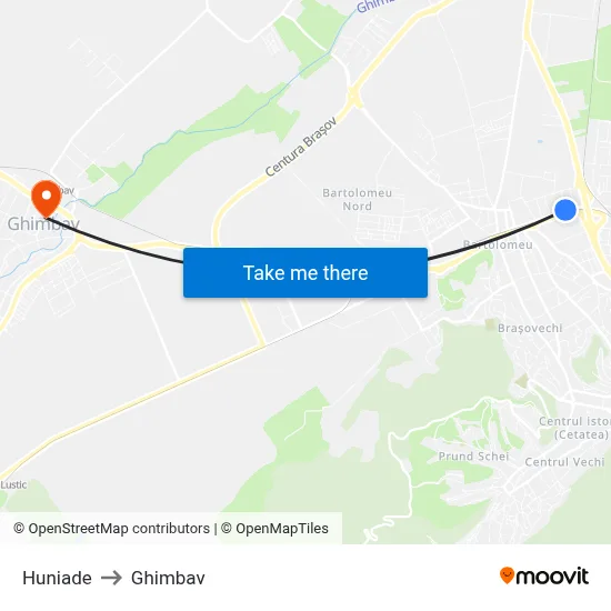 Huniade to Ghimbav map