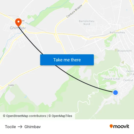Tocile to Ghimbav map