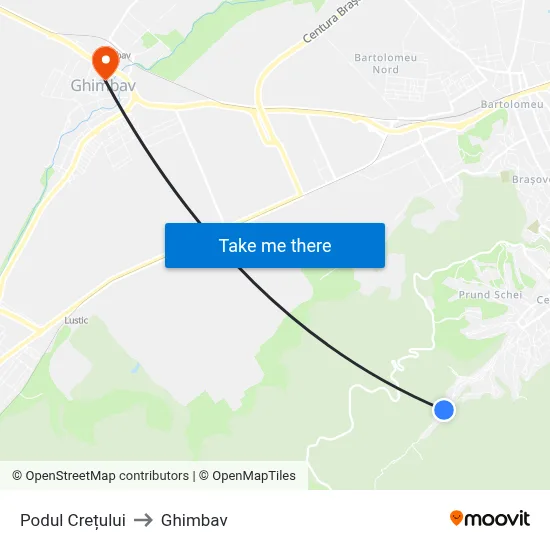 Podul Crețului to Ghimbav map