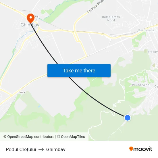 Podul Crețului to Ghimbav map