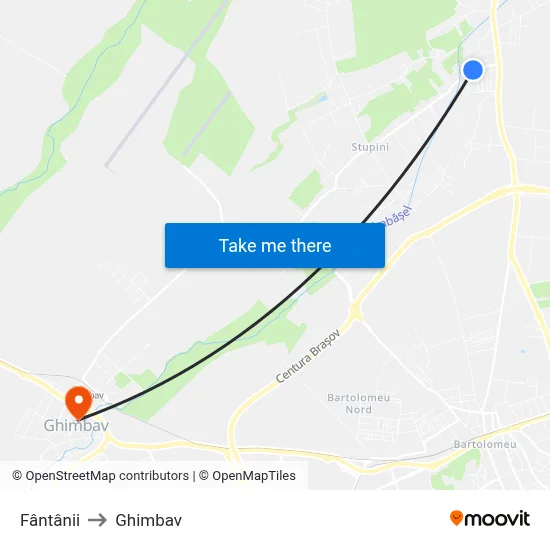 Fântânii to Ghimbav map
