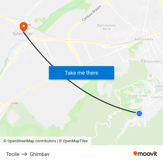 Tocile to Ghimbav map