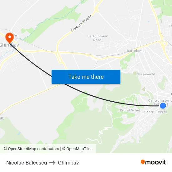Nicolae Bălcescu to Ghimbav map