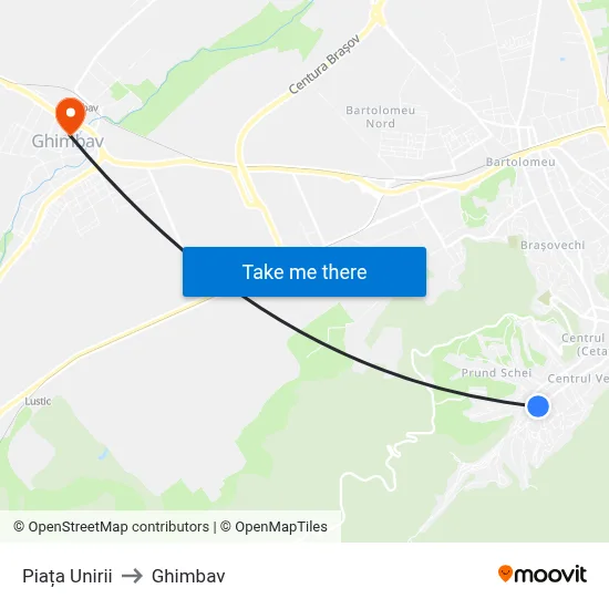 Piața Unirii to Ghimbav map