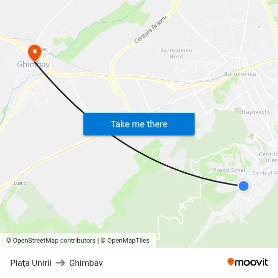 Piaţa Unirii to Ghimbav map