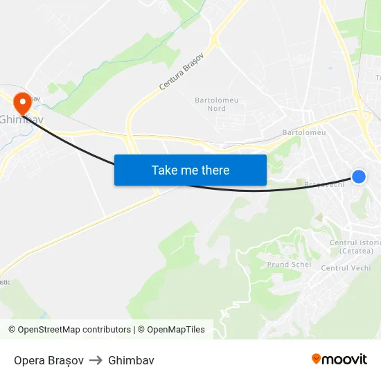 Opera Brașov to Ghimbav map