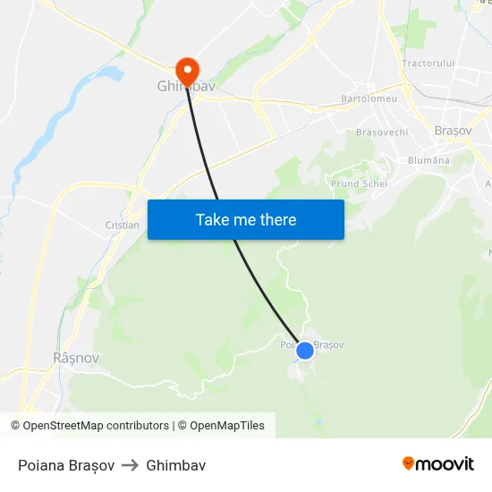 Poiana Brașov to Ghimbav map