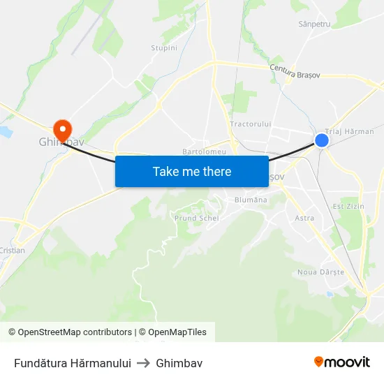 Fundătura Hărmanului to Ghimbav map