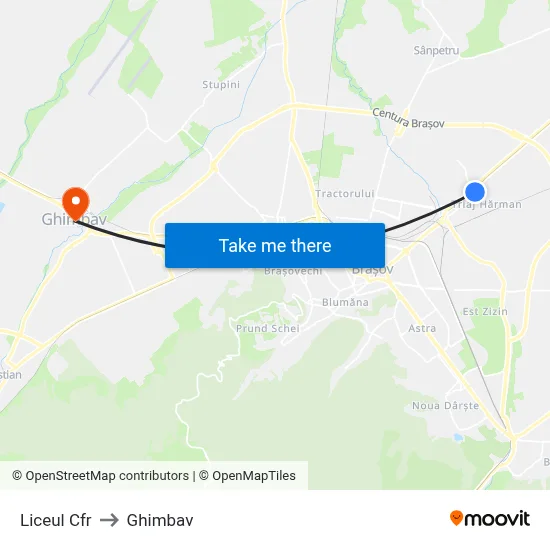 Liceul Cfr to Ghimbav map