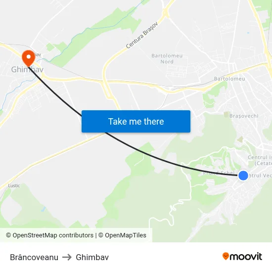 Brâncoveanu to Ghimbav map