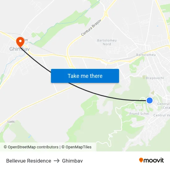 Bellevue Residence to Ghimbav map