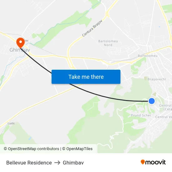 Bellevue Residence to Ghimbav map