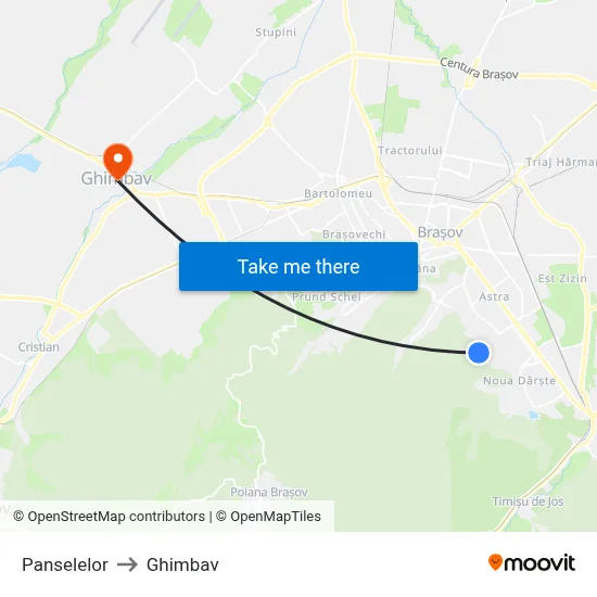 Panselelor to Ghimbav map
