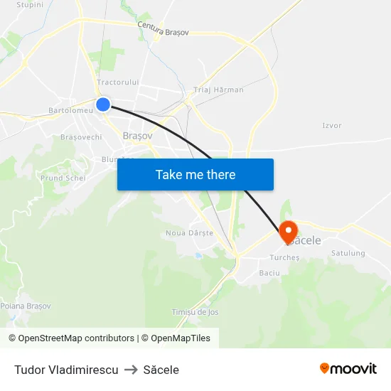 Tudor Vladimirescu to Săcele map