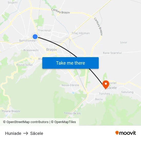 Huniade to Săcele map