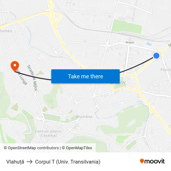 Vlahuță to Corpul T (Univ. Transilvania) map