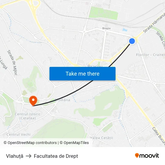Vlahuță to Facultatea de Drept map