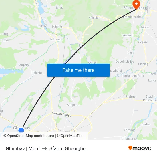 Ghimbav | Morii to Sfântu Gheorghe map