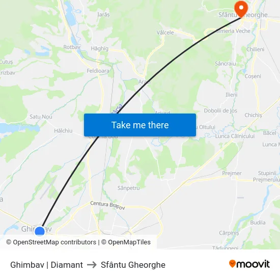 Ghimbav | Diamant to Sfântu Gheorghe map