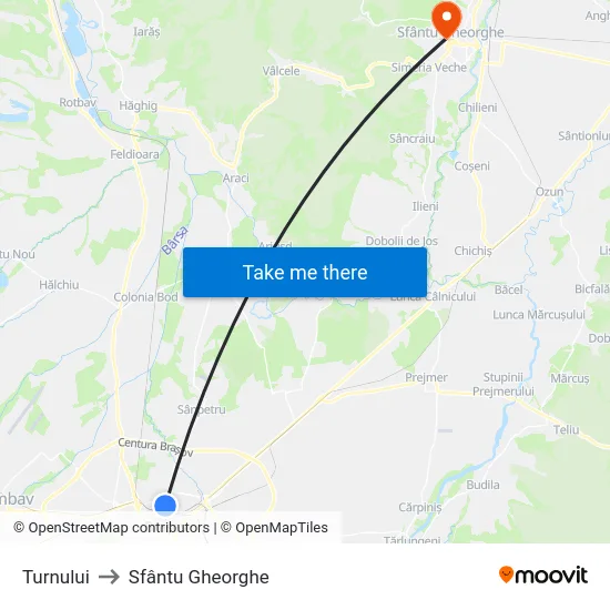 Turnului to Sfântu Gheorghe map