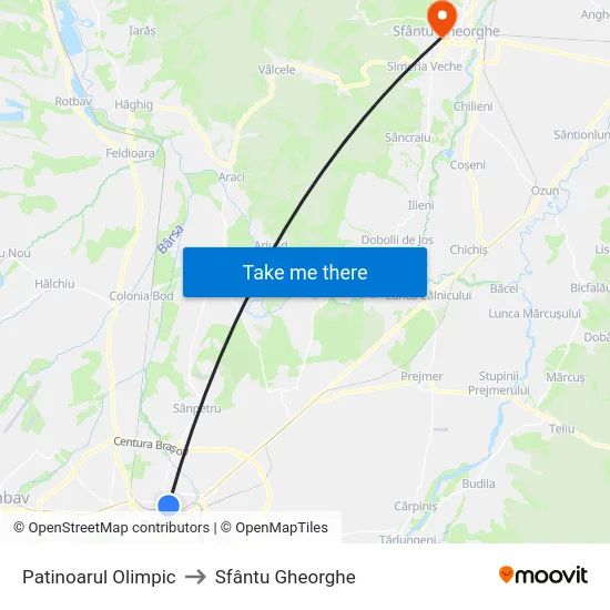 Patinoarul Olimpic to Sfântu Gheorghe map