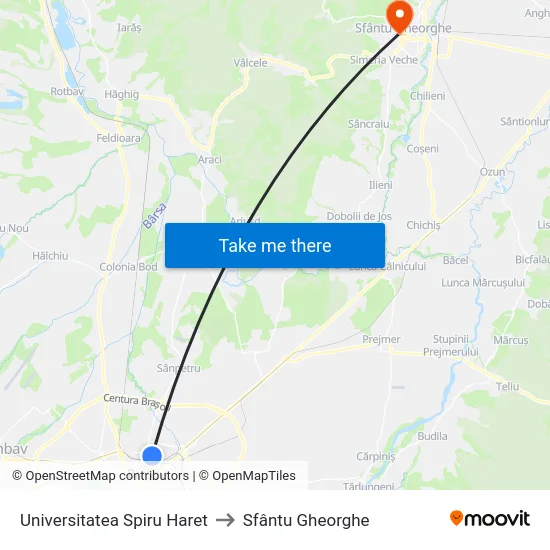 Universitatea Spiru Haret to Sfântu Gheorghe map
