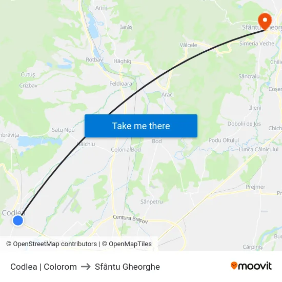Codlea | Colorom to Sfântu Gheorghe map