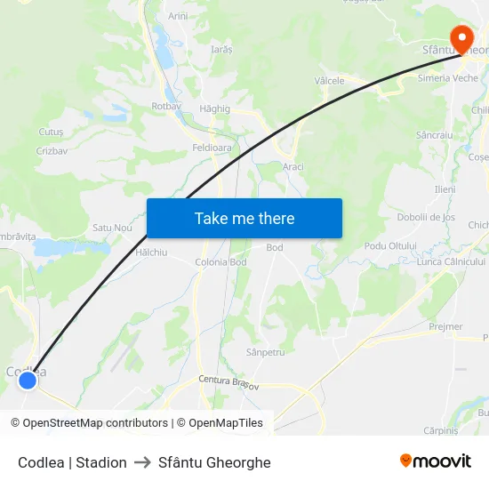 Codlea | Stadion to Sfântu Gheorghe map