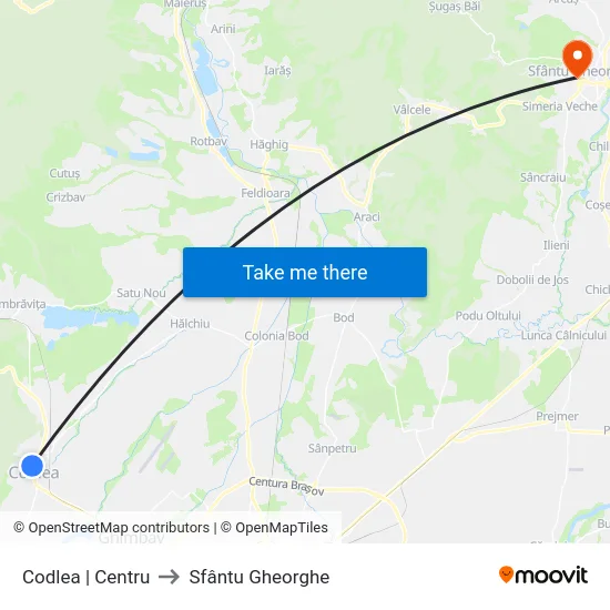 Codlea | Centru to Sfântu Gheorghe map