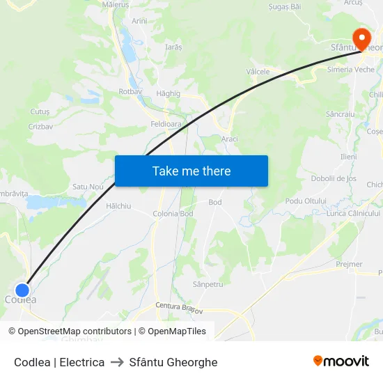 Codlea | Electrica to Sfântu Gheorghe map