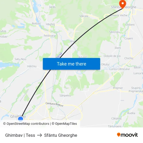 Ghimbav | Tess to Sfântu Gheorghe map