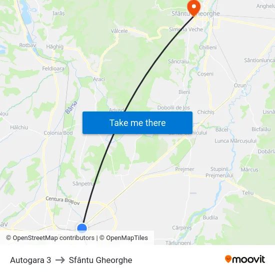 Autogara 3 to Sfântu Gheorghe map