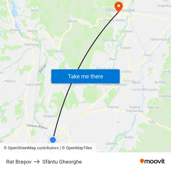 Rat Brașov to Sfântu Gheorghe map