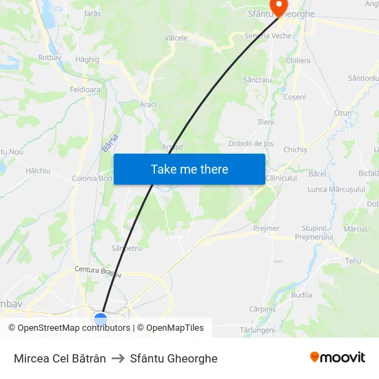 Mircea Cel Bătrân to Sfântu Gheorghe map