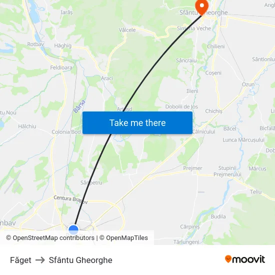 Făget to Sfântu Gheorghe map