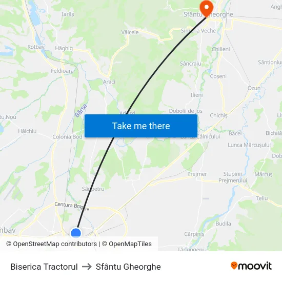 Biserica Tractorul to Sfântu Gheorghe map