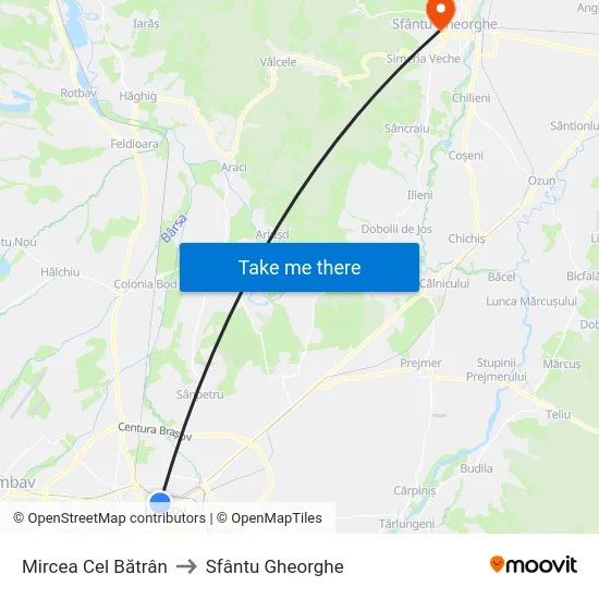 Mircea Cel Bătrân to Sfântu Gheorghe map