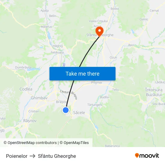 Poienelor to Sfântu Gheorghe map