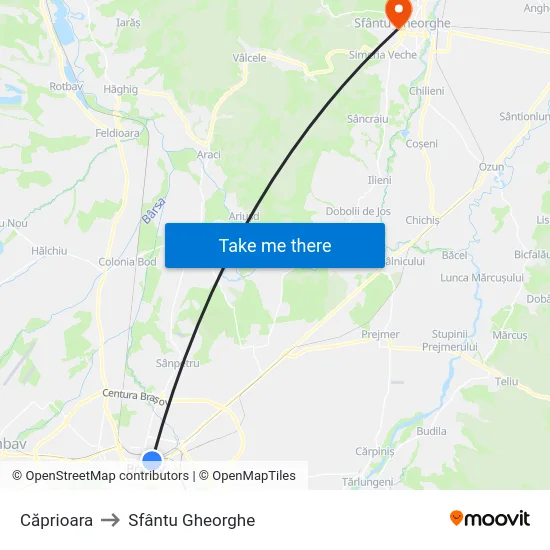 Căprioara to Sfântu Gheorghe map