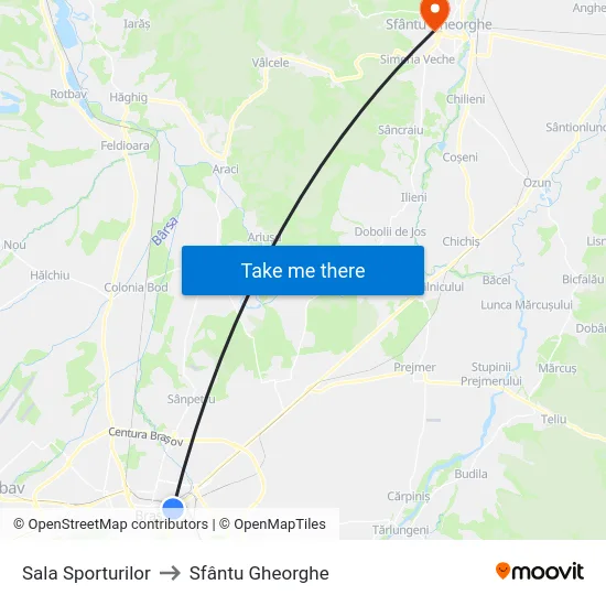 Sala Sporturilor to Sfântu Gheorghe map