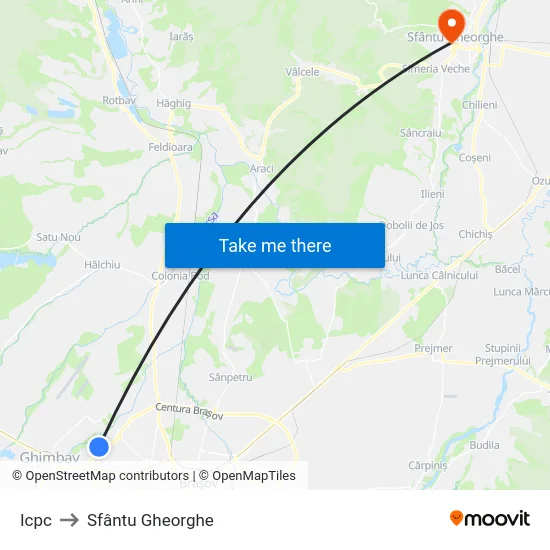 Icpc to Sfântu Gheorghe map