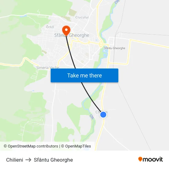 Chilieni to Sfântu Gheorghe map