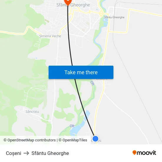 Coșeni to Sfântu Gheorghe map