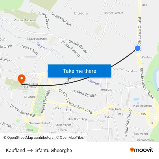 Kaufland to Sfântu Gheorghe map