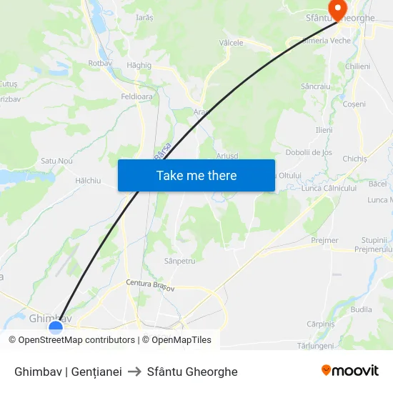 Ghimbav | Gențianei to Sfântu Gheorghe map