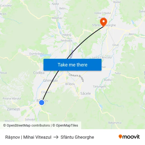 Râșnov | Mihai Viteazul to Sfântu Gheorghe map