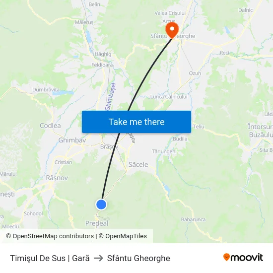 Timişul De Sus | Gară to Sfântu Gheorghe map